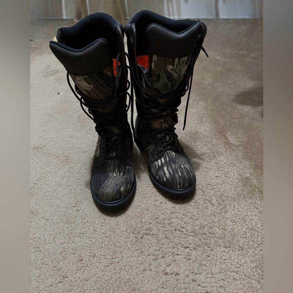 Rocky Boots, Black and Orange Lace-Up Snake Boots